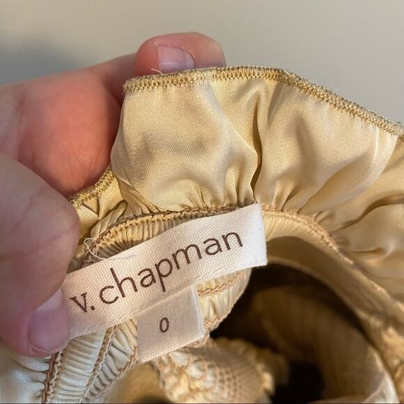 V. Chapman Gold Metallic Smocked Tiered Puff Sleeve Mini Dress 0 - Picture 10 of 16